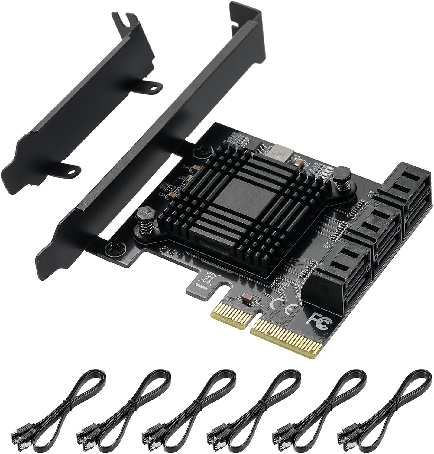 YUNKOZAND 4X PCIE SATA Card 6 Ports,with 6 SATA Cables,PCIE to SATA 3.0 6 Gbps Controller,PCIE SATA Expansion Card,PCIE SATA Controller Card,ASM1166 Chip (6 Ports SATA-4X) Pack of 2