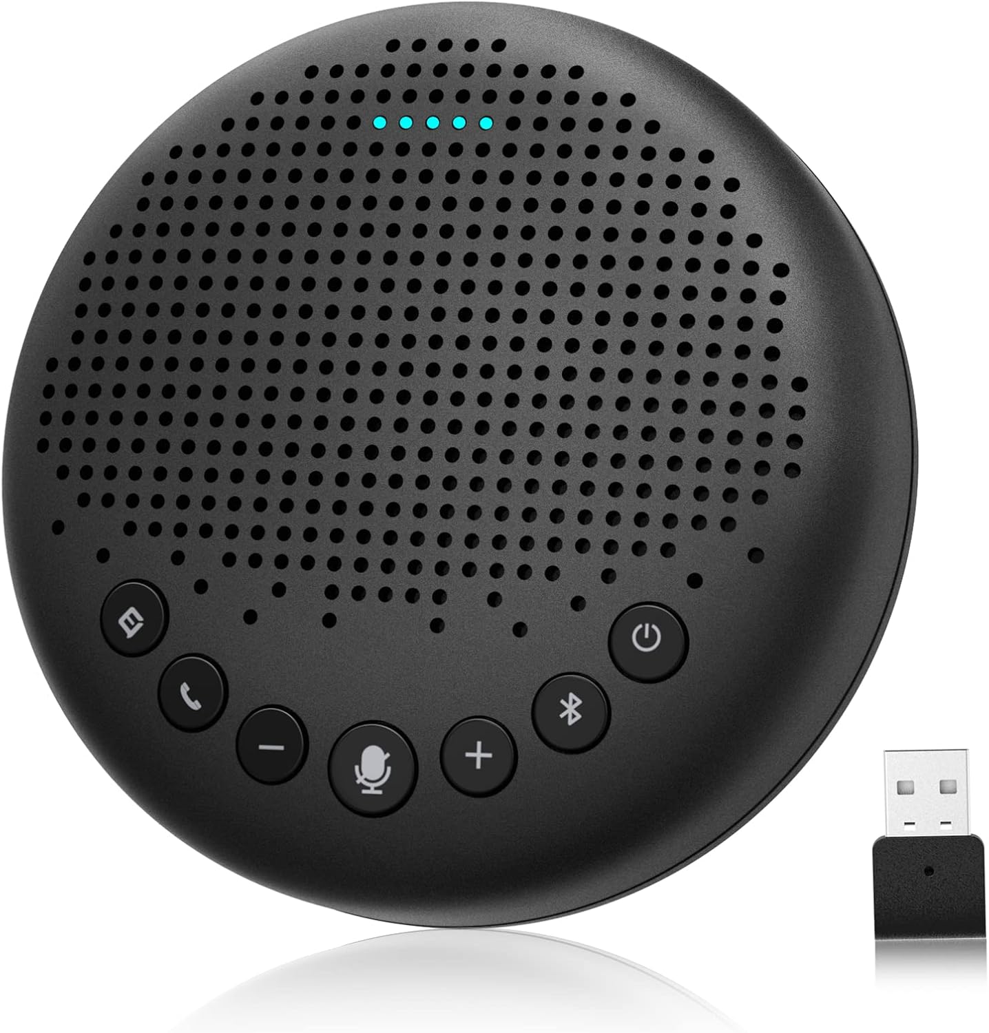 Bluetooth Speakerphone &ndash; eMeet Luna Conference Speaker, w/Enhanced Noise Reduction Algorithm, Daisy Chain, w/Dongle USB Speakerphone for Home Office, 360&deg; Voice Pickup for 8 People Black