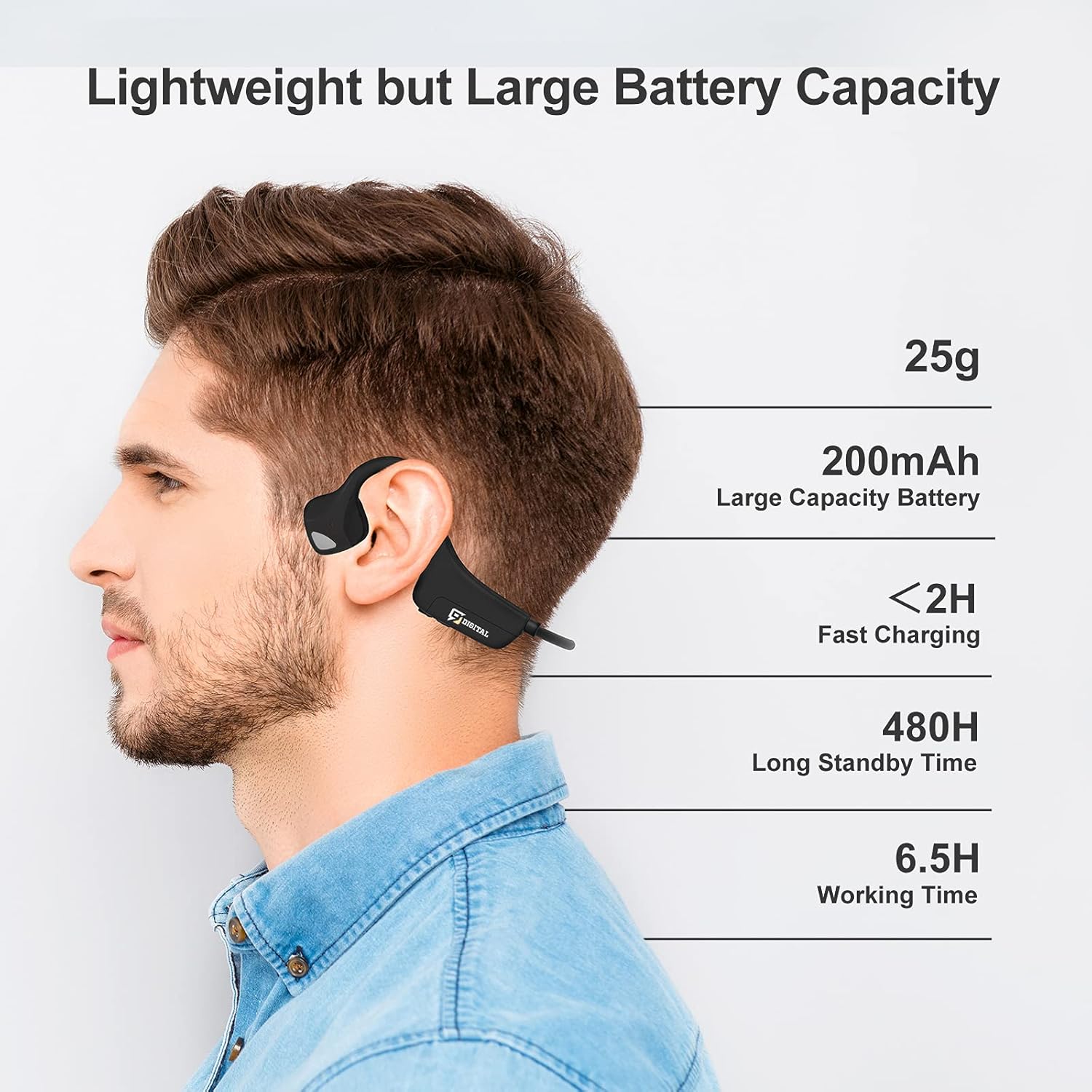 Bone Conduction Headphones with Noise Reduction Tech, 9 Digital N1 Open Ear Headphones with MIC, Waterproof Wireless Bluetooth 5.0 Sport Headset for Running, Bicycling, Hiking, Yoga -Black