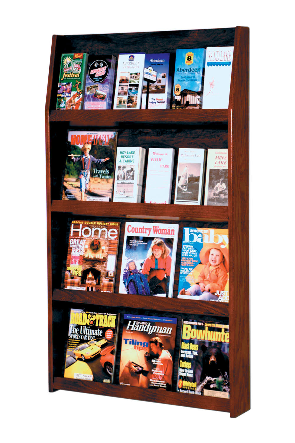 Wooden Mallet 24 Pocket Literature Display Rack - Mahogany