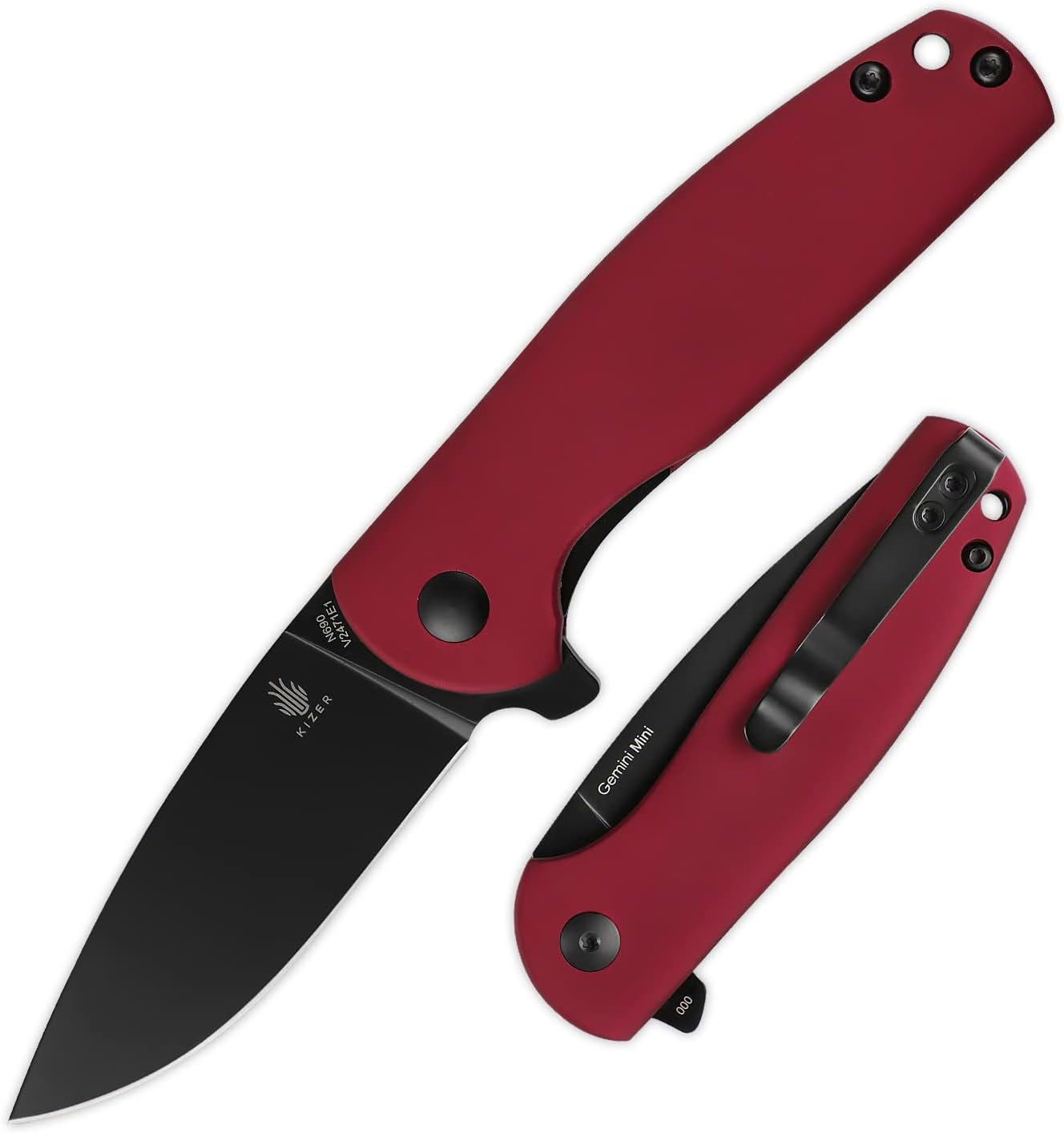 Kizer Gemini Mini Red Matte Aluminum Pocket Knife, Black Coated N690 Blade Flipper Knife with Clip for EDC,V2471E1