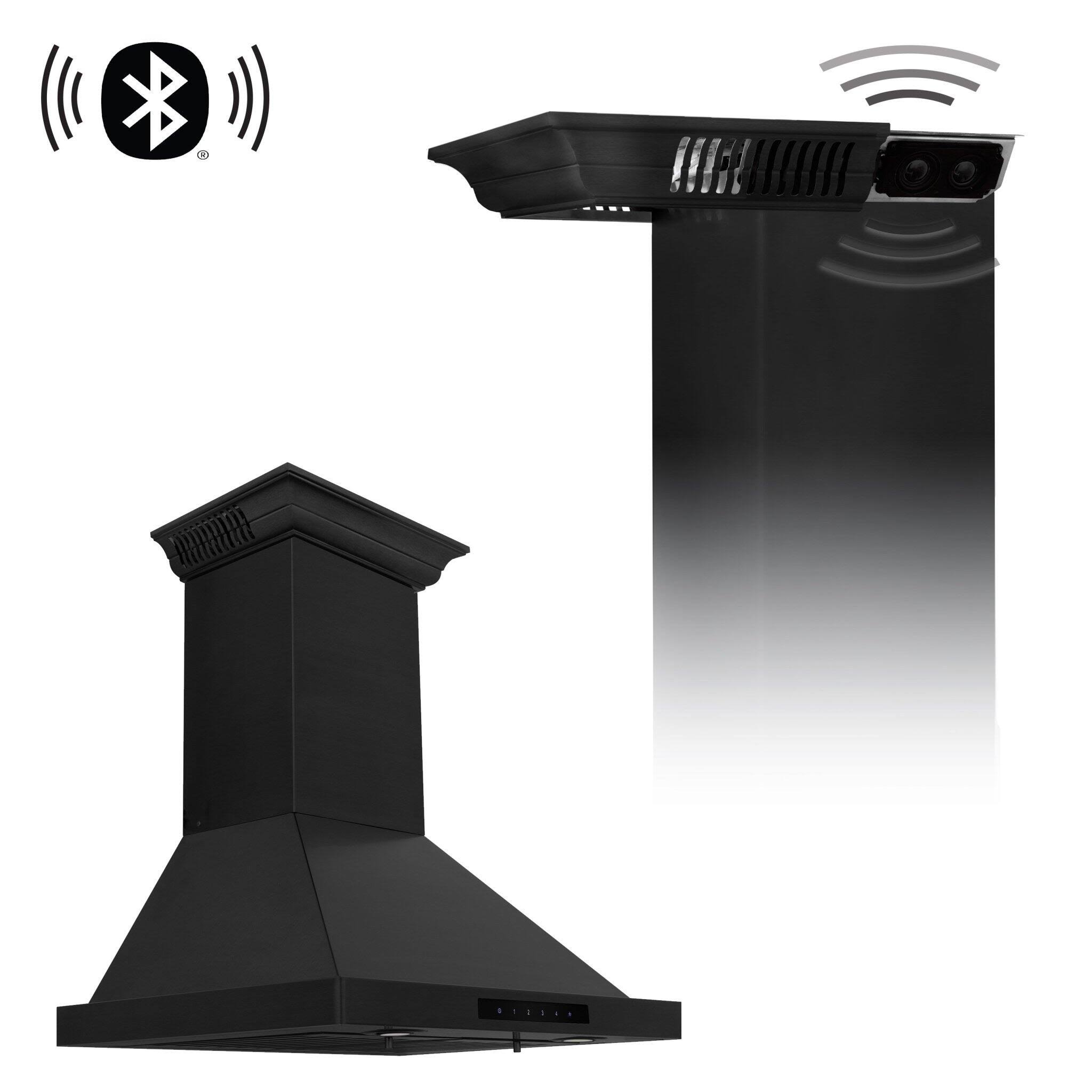 ZLINE Wall Mount Range Hood in Black Stainless Steel with Built-in CrownSound Bluetooth Speakers (BSKBNCRN-BT) 24 inch