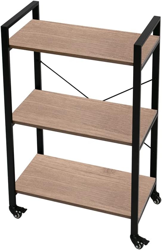 AZL1 Life Concept 3-Tier Storage Rack Shelf Unit for Living Room Bedroom Office, Industrial Kitchen Islands and Carts Vintage Wood and Metal, Light Oak