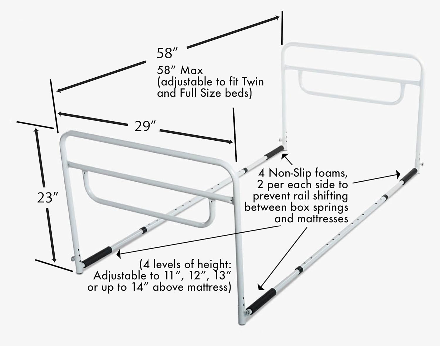 RMS Dual Bed Rail - Adjustable Height Bed Assist Rail, Bed Side Hand Rail - Fits Full & Twin Beds (Dual Hand Rail) Pack of 2