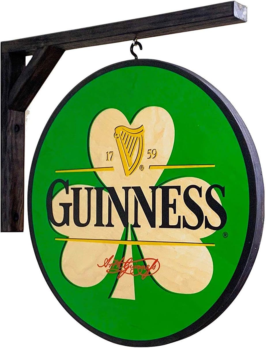 Shamrock Guinness Pub Sign - 15 inch Diameter - Double Sided - Includes Hanging Bracket - Indoor USE ONLY Pack of 2