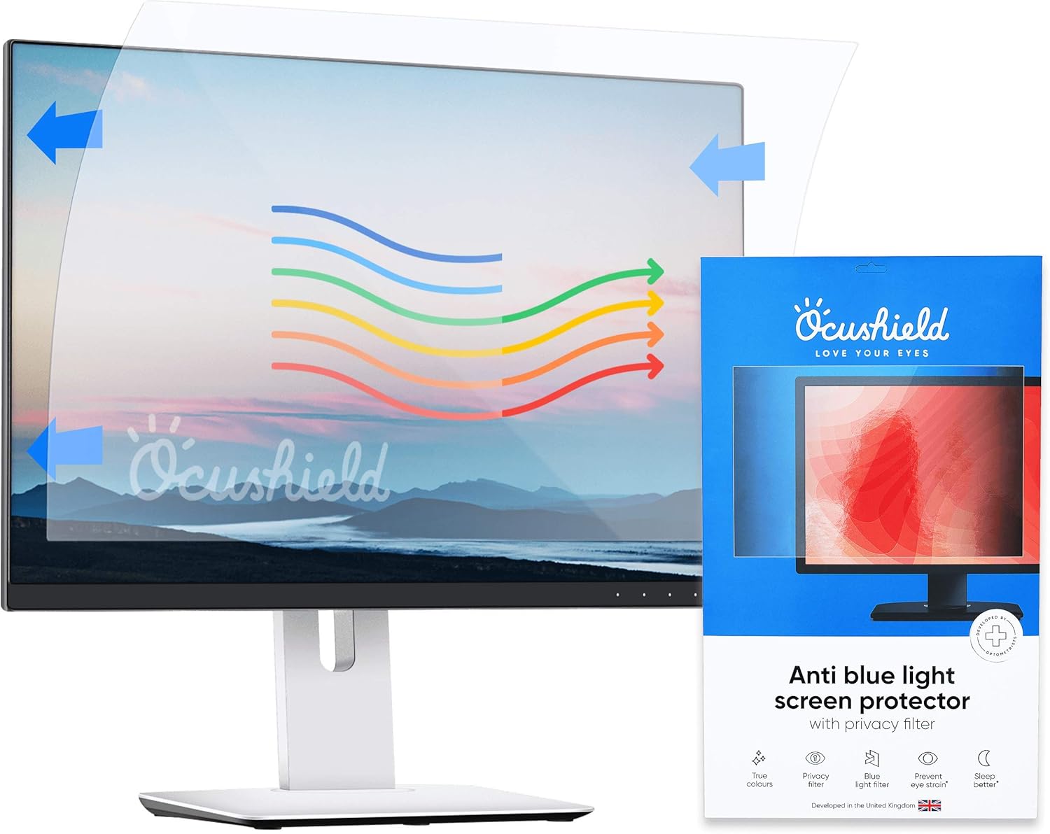 cushield 21&rdquo; Anti Blue Light Screen Protector with Privacy Filter for Laptops and Monitors - Protect Eyes & Improve Sleep - (452.8 x 283.2 mm)