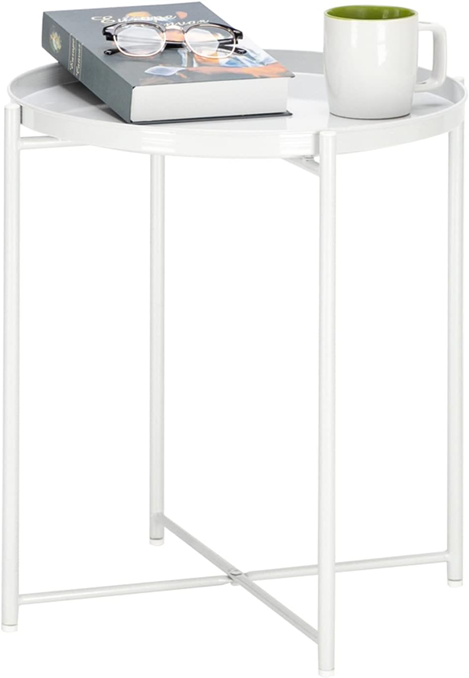 Trlec gt4-ly Round Metal Countertop and Cross Base Wrought Iron Living Room Side Table Pearl White Pack of 2