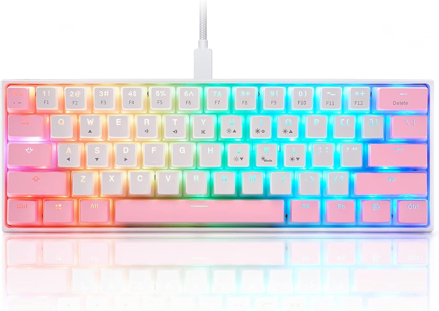 Seenda Pudding Hacker 61 Mechanical Gaming Keyboard, Wired Mini 60% Two-Tone White Pink Keyboard with Customizable RGB Backlit & Fully Programmable Keys, Red Switch and PBT Keycap Mechanical Keyboard Pack of 2