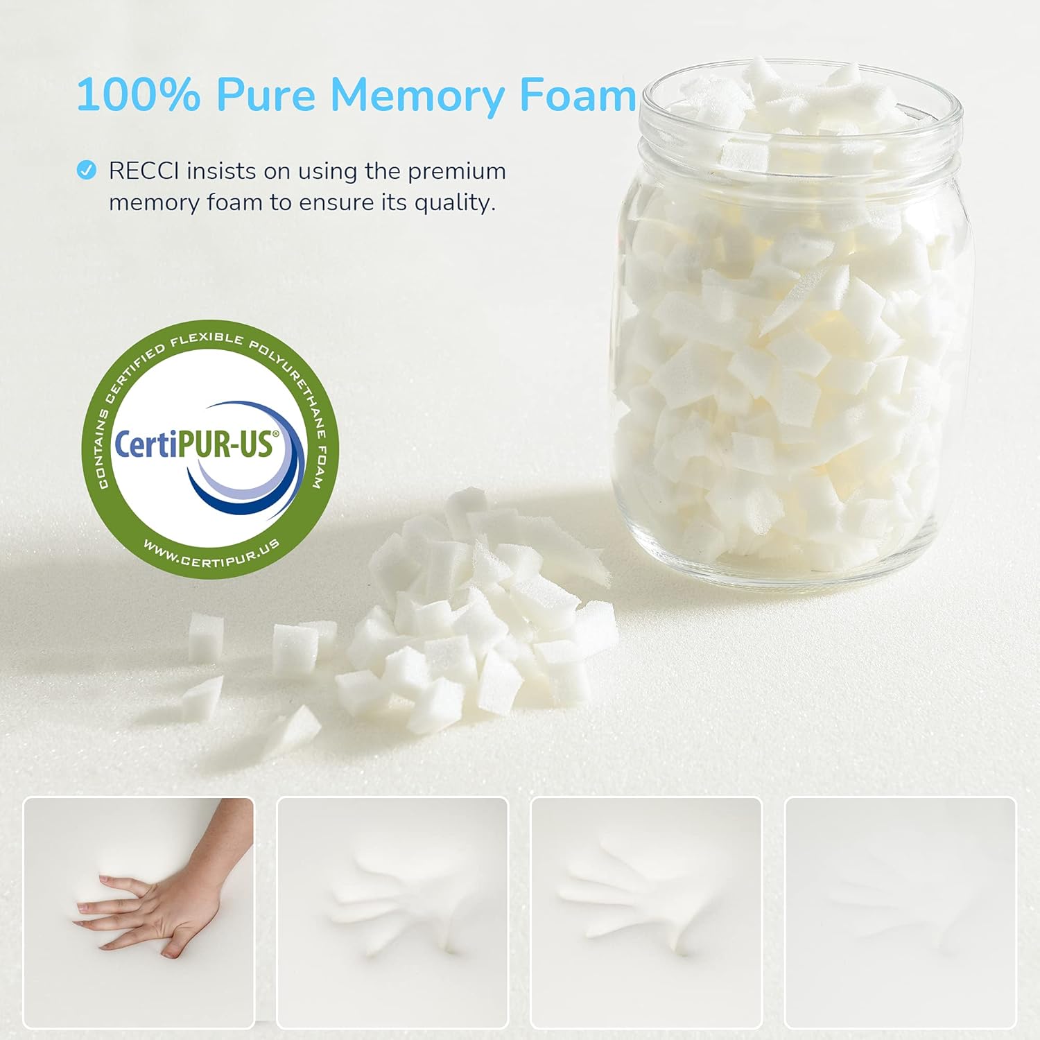 RECCI 3 Inch California King Memory Foam Mattress Topper, Pressure-Relieving Mattress Topper for Back Pain, Foam Mattress Topper with Removable & Washable Cover, CertiPUR-US Certified, Cal King Size