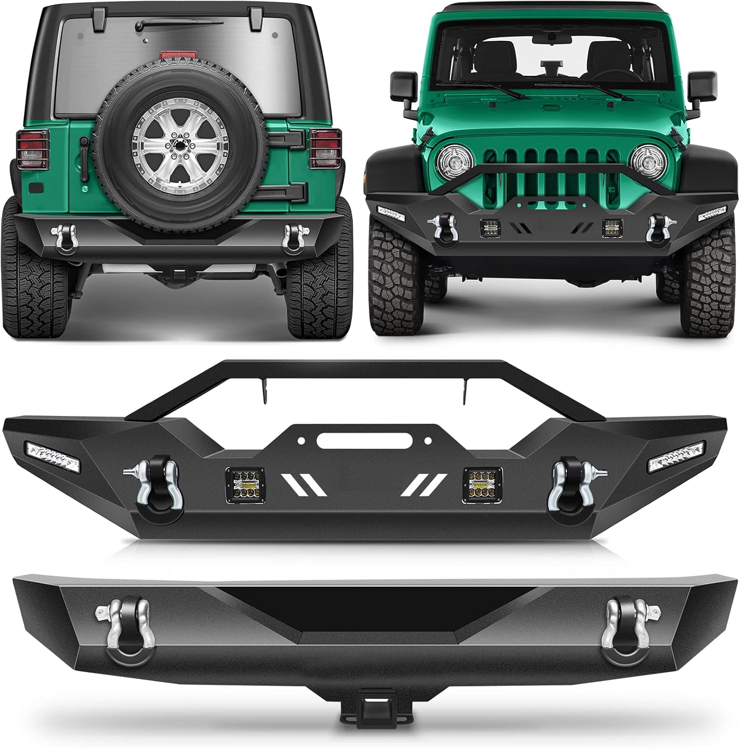 SCITOO Front and Rear Bumper Fits For 2007-2018 for Jeep Wrangler JK BLACK