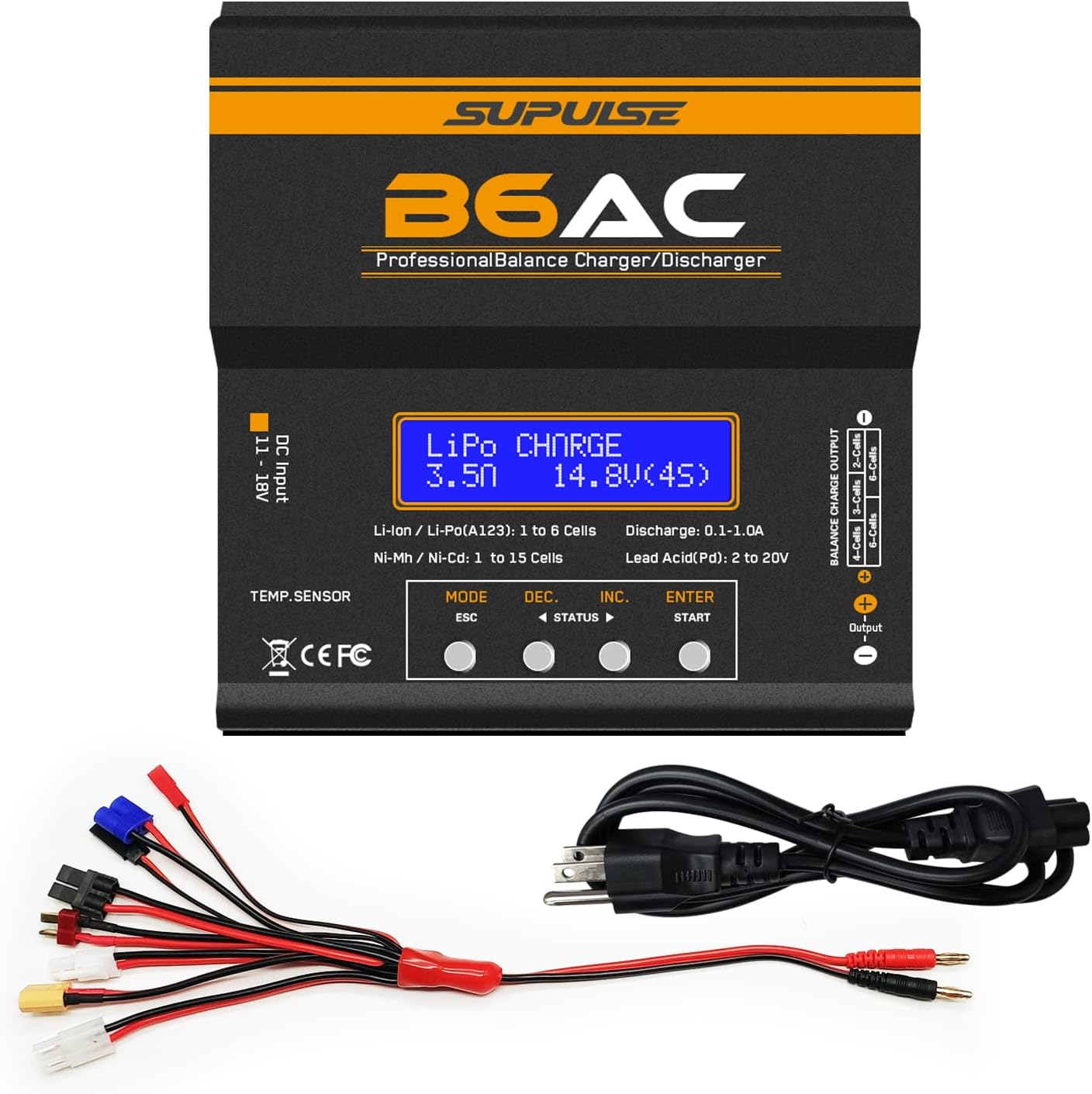 SUPULSE iMAX B6 Balance Charger Discharger 1-6S AC/DC Lipo Battery Charger Lipo Charger RC Charger RC Battery Charger for NiMH/NiCD/Li-Po/Li-Fo Packs LCD Hobby Battery Charger Smart Battery