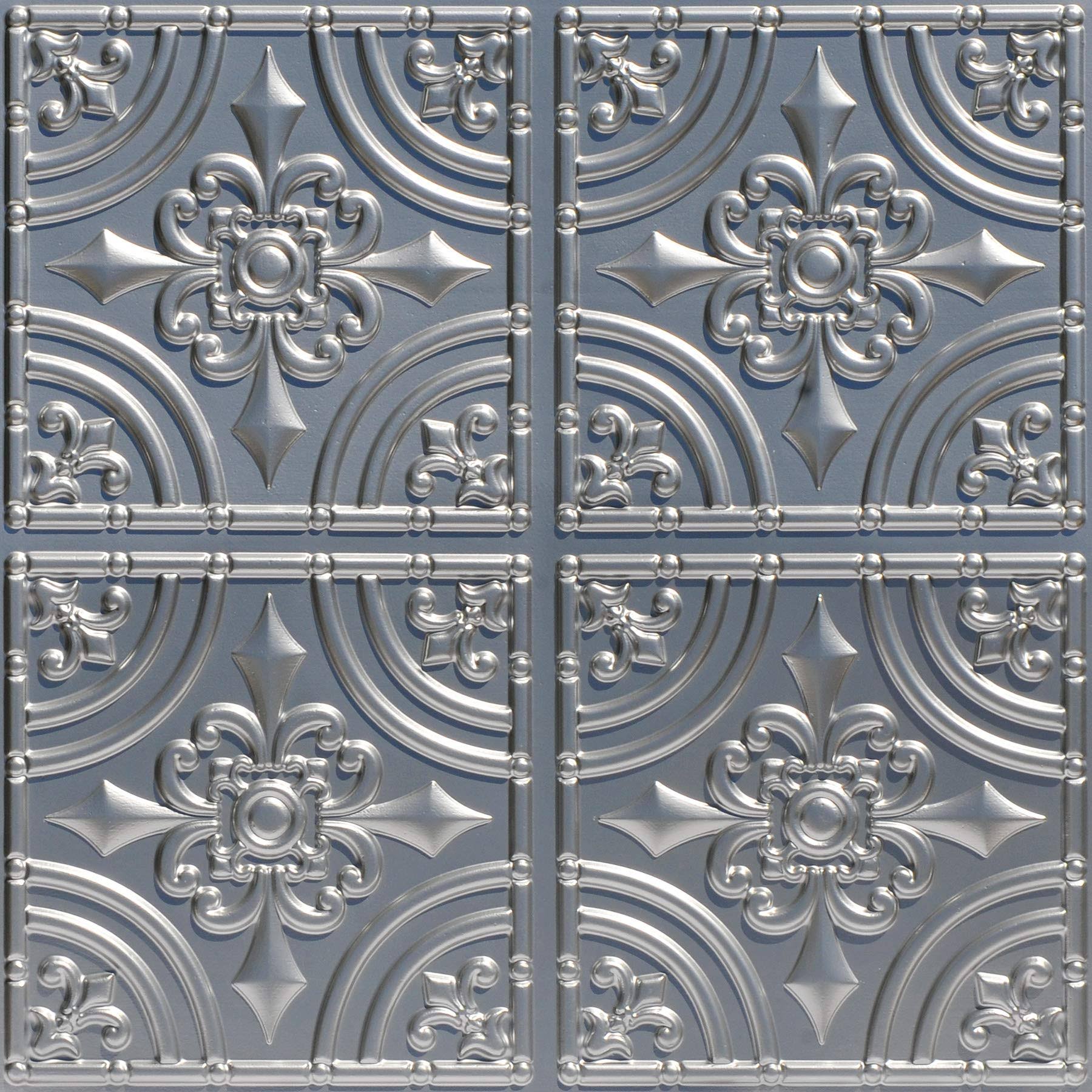 from Plain to Beautiful in Hours 205 Wrought Iron PVC 2& x 2& Glue-Up Ceiling Tile (Case / 100 sq.ft), Pack of 25, Silver, 25