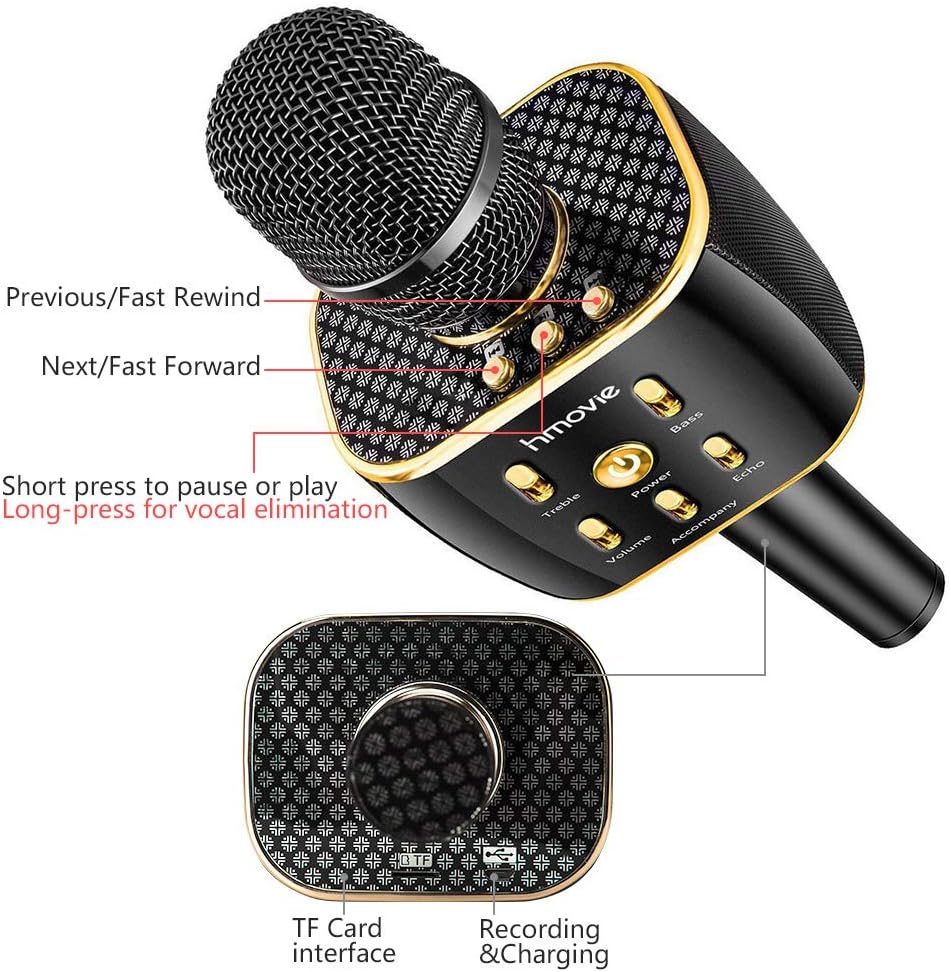 Karaoke Microphone,2700mah Duet Version Bluetooth Microphone Wireless, with 2.1 Channel 12W Dual Speaker, Portable Handheld MIC & Speaker, Microphone for Singing Pack of 2