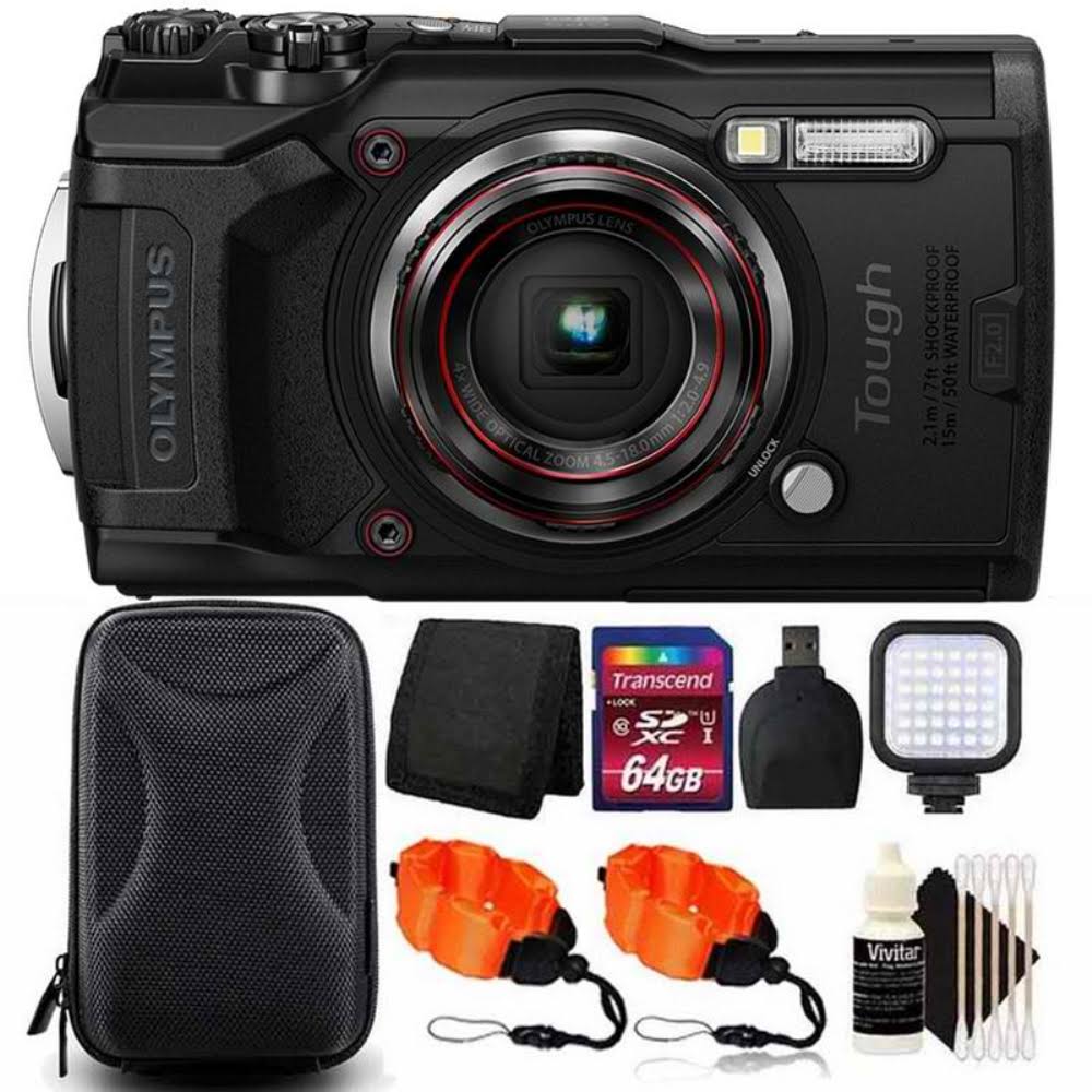 Olympus Tough TG-6 12mp Waterproof W-Fi Digital Camera Black with 64GB Card + Accessory Kit