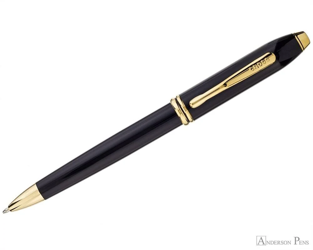 Cross Townsend Ballpoint Pen - Black Lacquer Gold Trim
