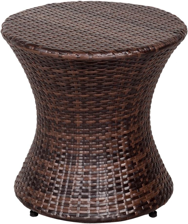 Sundale Outdoor Small Side Table, Patio Rattan End Table, 20 Inch Hourglass Wicker Accent Tables, Steel Frame, Lightweight, Brown