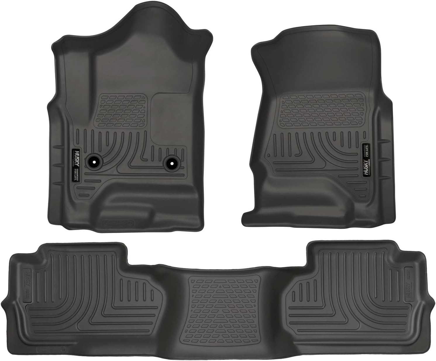 Husky Liners Weatherbeater Series | Front & 2nd Seat Floor Liners (Footwell Coverage) - Black | 98241 | Fits 2014-2018 Chevrolet Silverado/GMC Sierra 1500, 2015-2019 2500/3500 HD/LD Double Cab 3 Pcs