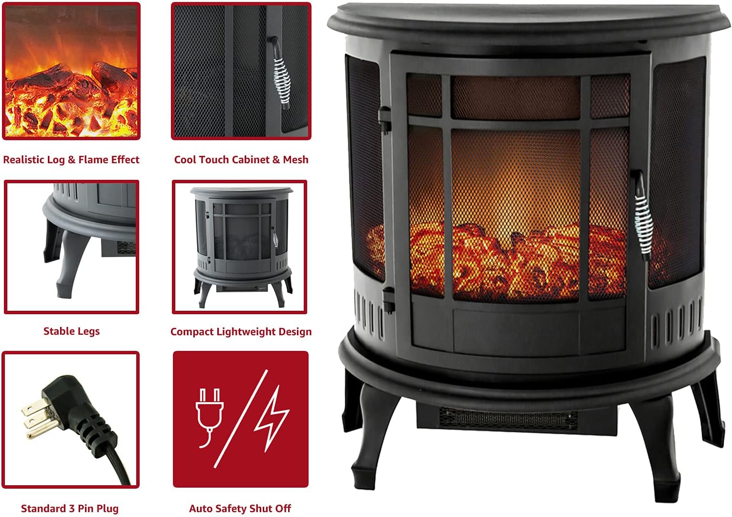 FLAME&SHADE Electric Fireplace Stove for Indoor use, 25 inch Portable Freestanding Space Heater with Remote