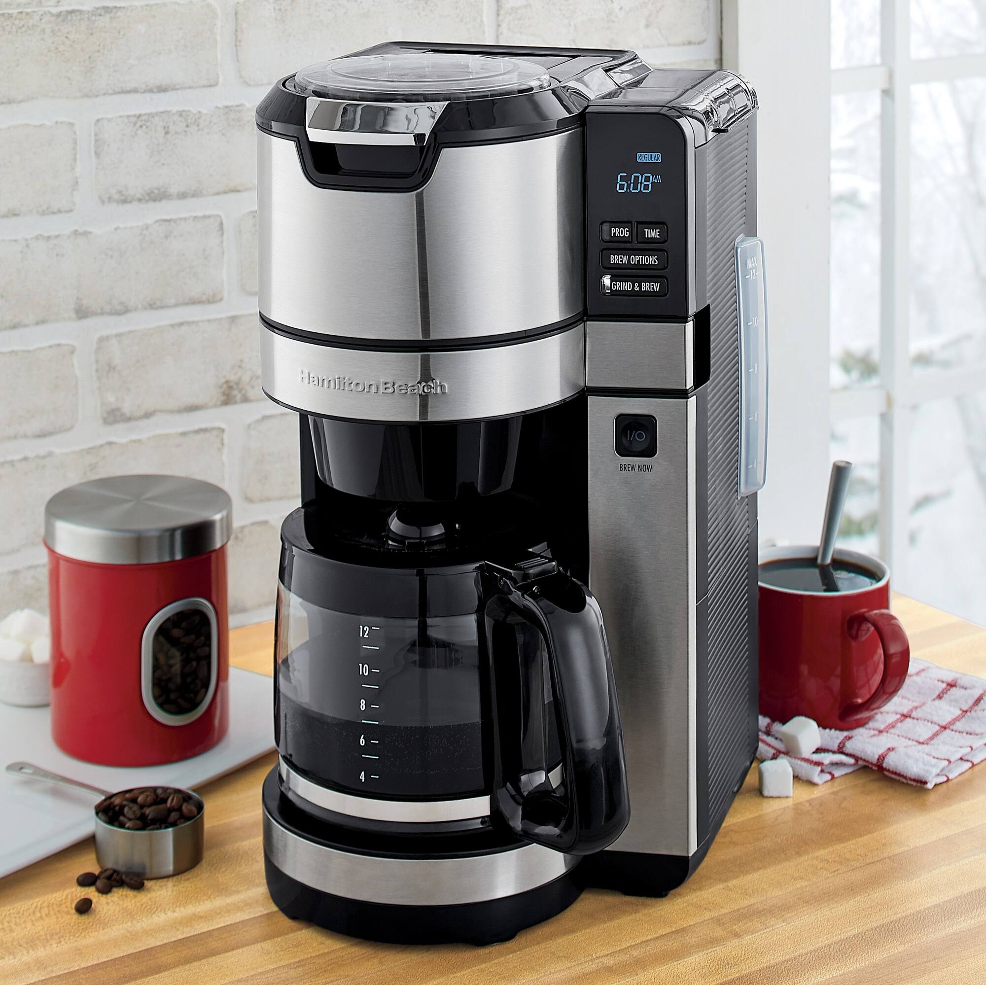 Hamilton Beach Grind u0026 Brew 45500 12-Cup Coffee Maker and Grinder - Stainless Steel