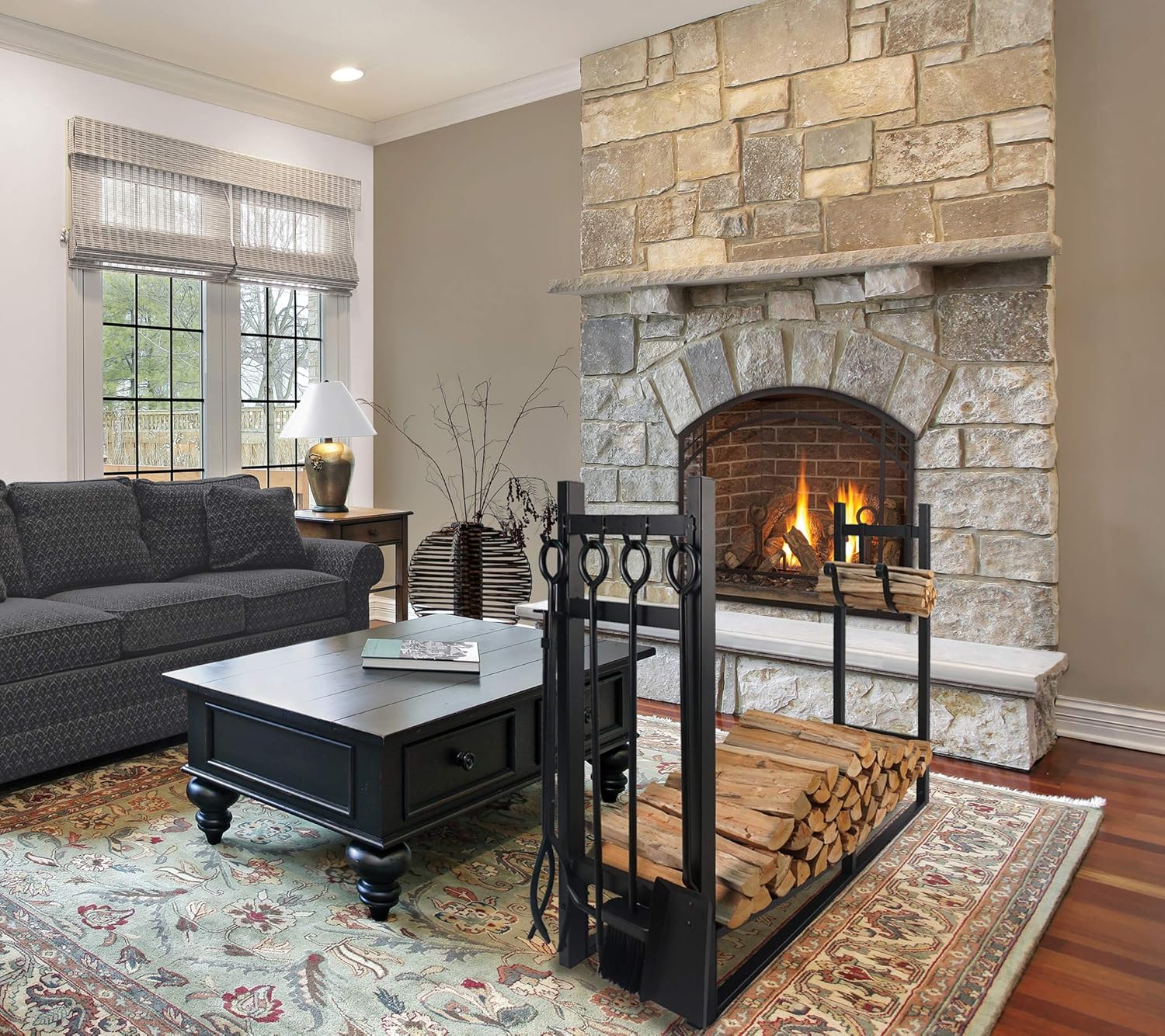 Fire Beauty Fireplace Log Rack with Kindling Holder Firewood Holder for Wood Storage Storage Log Holder Include 4 Tools (19.8)