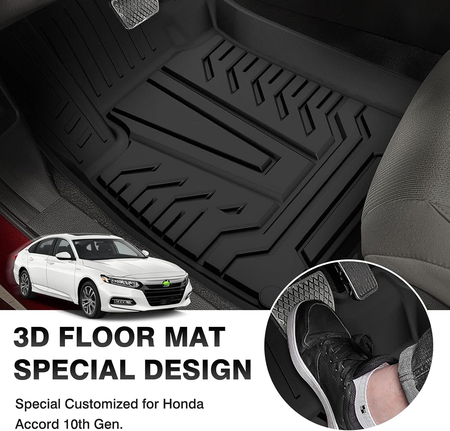 T TGBROS Car Floor Mats for Honda Accord 2018 2019 2020 2021 Custom Fit All-Weather Floor Mat Liners Front & Rear Row Full Set Liner Non-Slip TPE Odourless