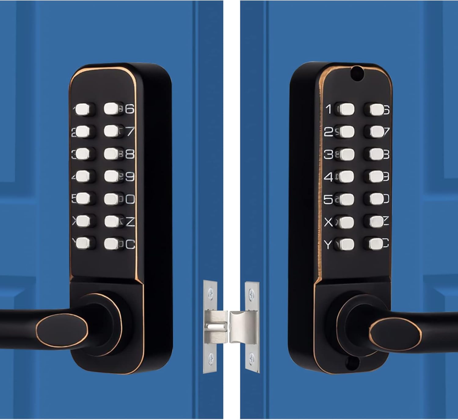 CODACE Keyless Entry Door Lock with Keypads, Double Sided Keypad Door Knob Lock with Lever Handle, Combination Code Door Lock, Mechanical Gate Lock for Outdoor Fences, Front Doors, Not Deadbolt, Black