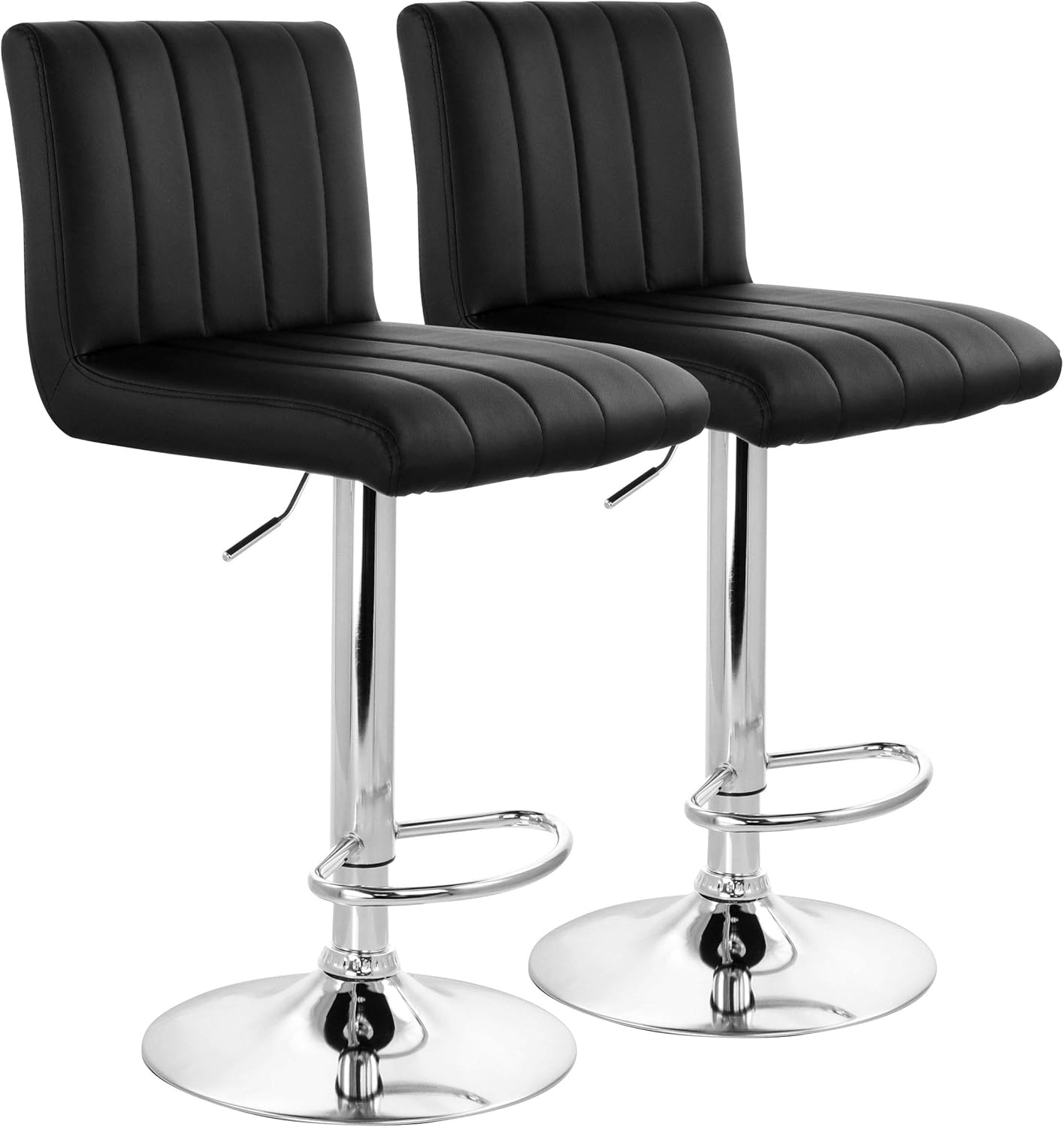 Elama Modern 2 Piece Tufted Faux Leather Adjustable Bar Stool in Black with Chrome Base
