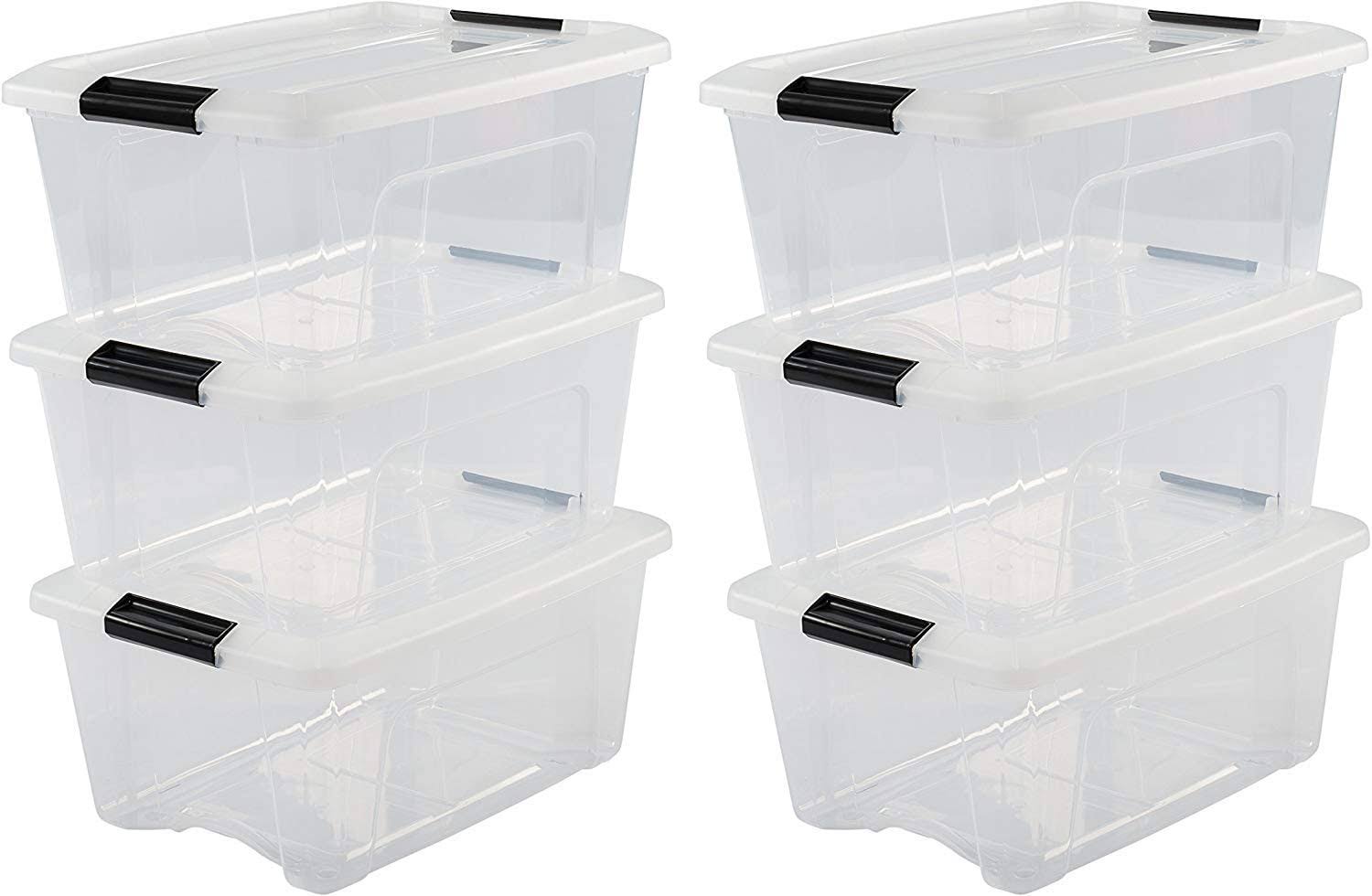 Iris Ohyama Set of 6, Storage Box, 15 L, with Snap Closure, Stackable, Living Room, Bedroom, Garage - New Top Box NTB-15 - Trans