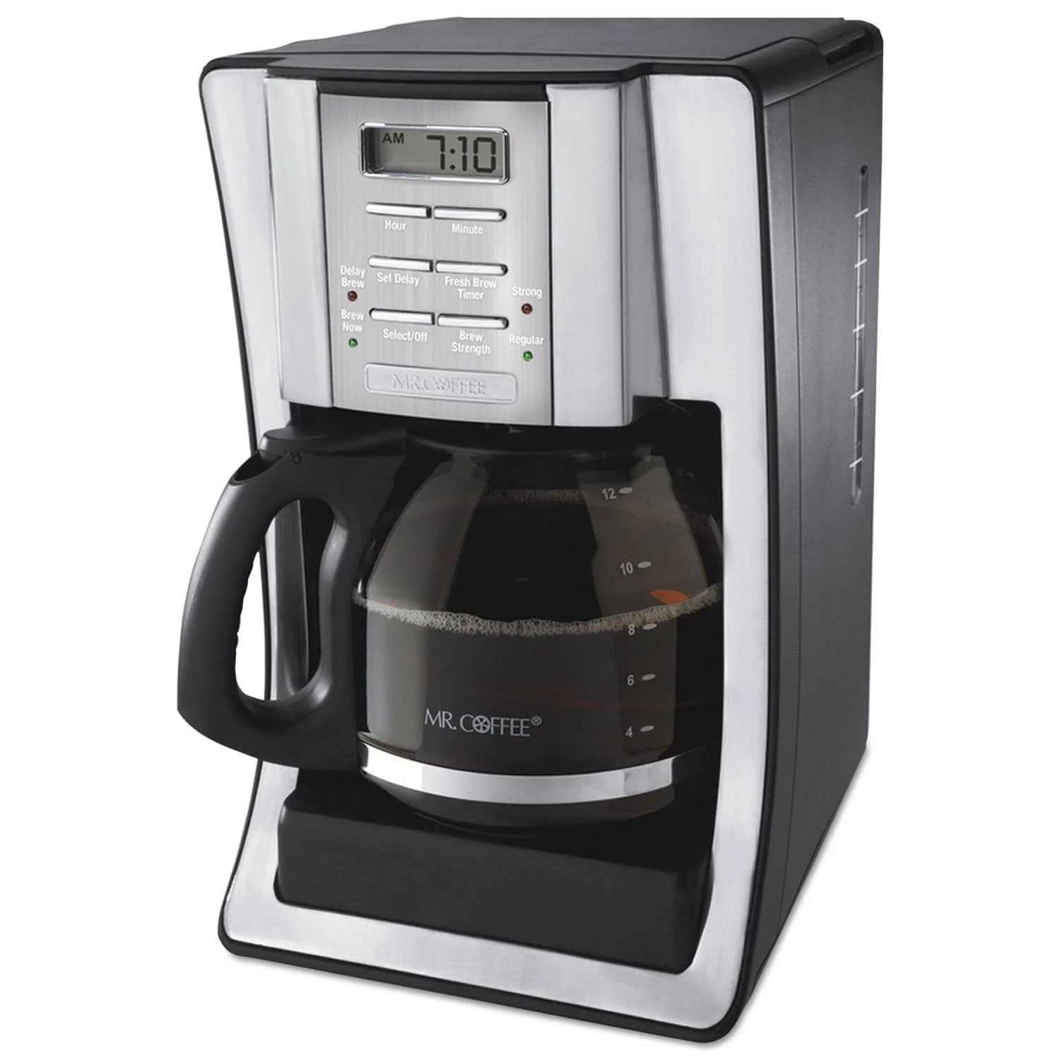 Mr. Coffee 12-Cup Programmable Coffeemaker, Black/Brushed Silver