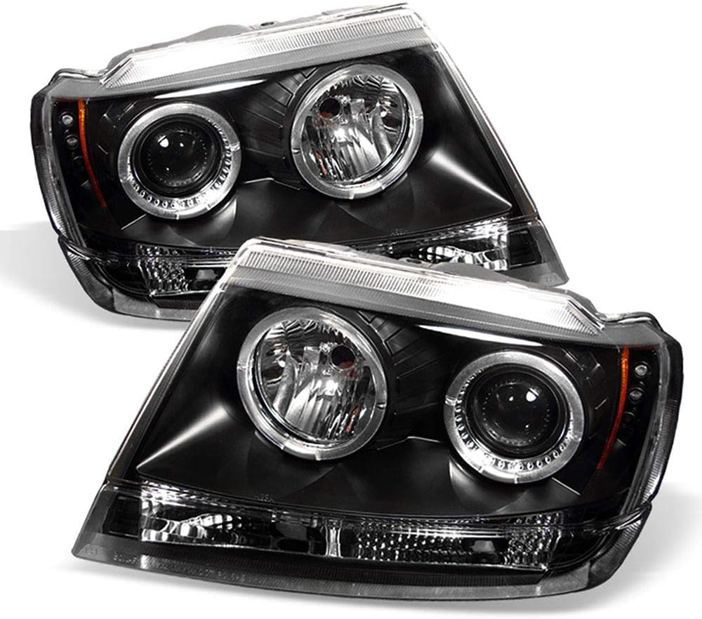 ACANII - For 1999-2004 Jeep Grand Cherokee LED CCFL Halo Black Housing Projector Headlights Headlamps, Driver & Passenge