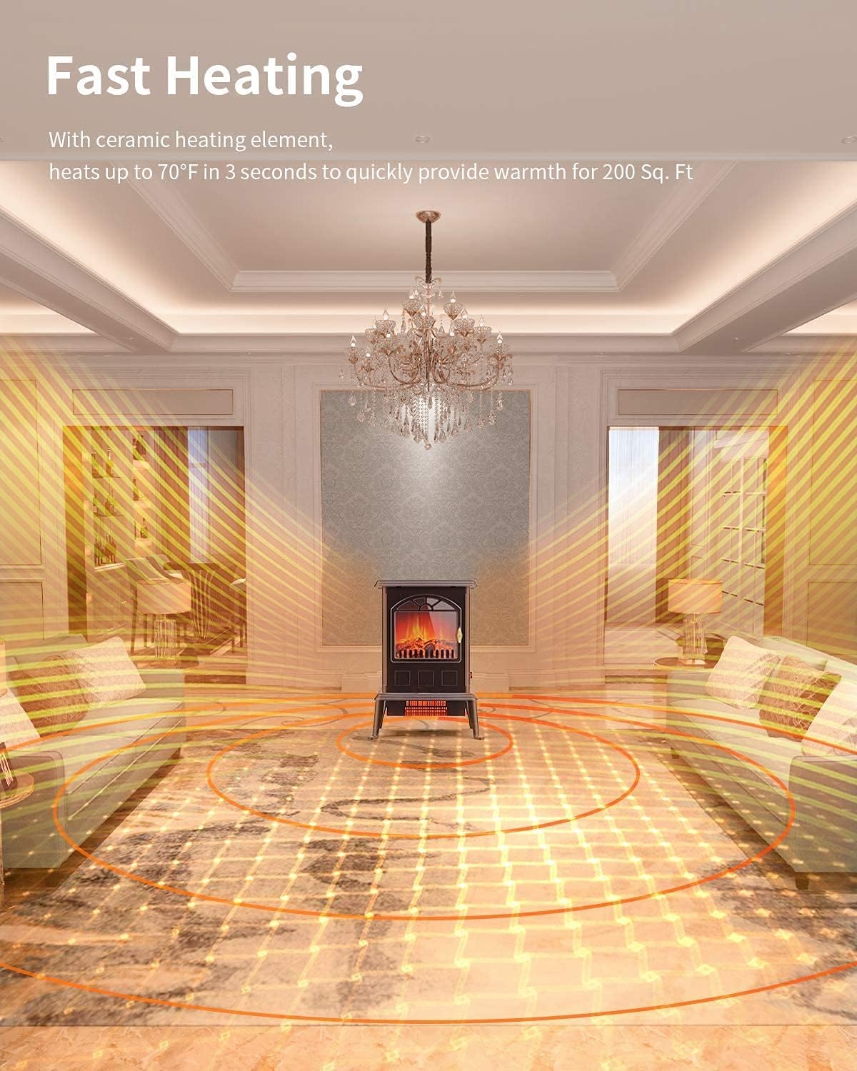 Tenacitee Electric Fireplace Infrared Heater Freestanding Fireplace Stove Heater 1000w/1500w-Adjustable Flame-Thermostatic Overheating Safety Protection- Cold Touch Housing-Indoor Use