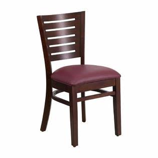 Flash Furniture Darby Series Slat Back Walnut Wooden Restaurant Chair - Burgundy Vinyl Seat New