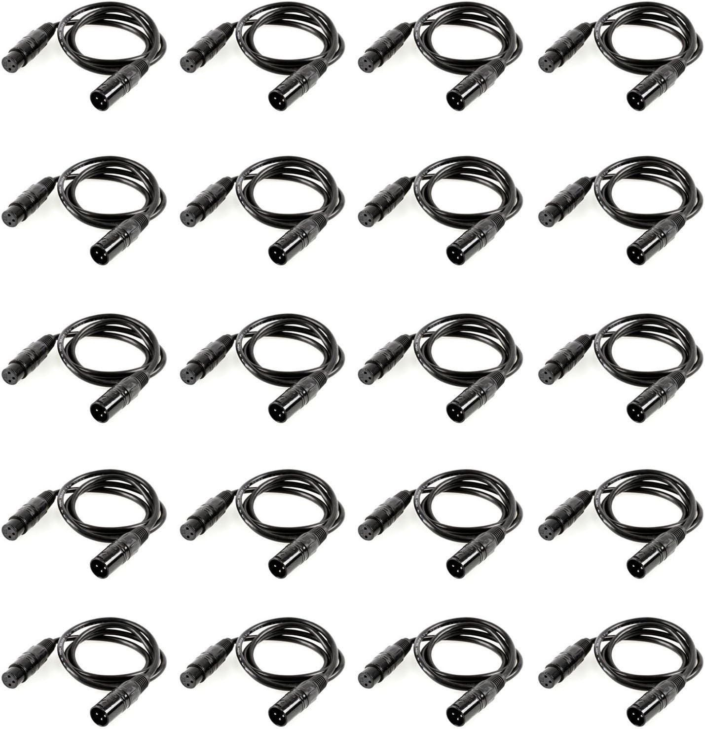 20 Pack 6.5FT 3-Pin Signal XLR Connection DMX Cable Stage Light Wire for Moving Head Light Par Light Pack of 2