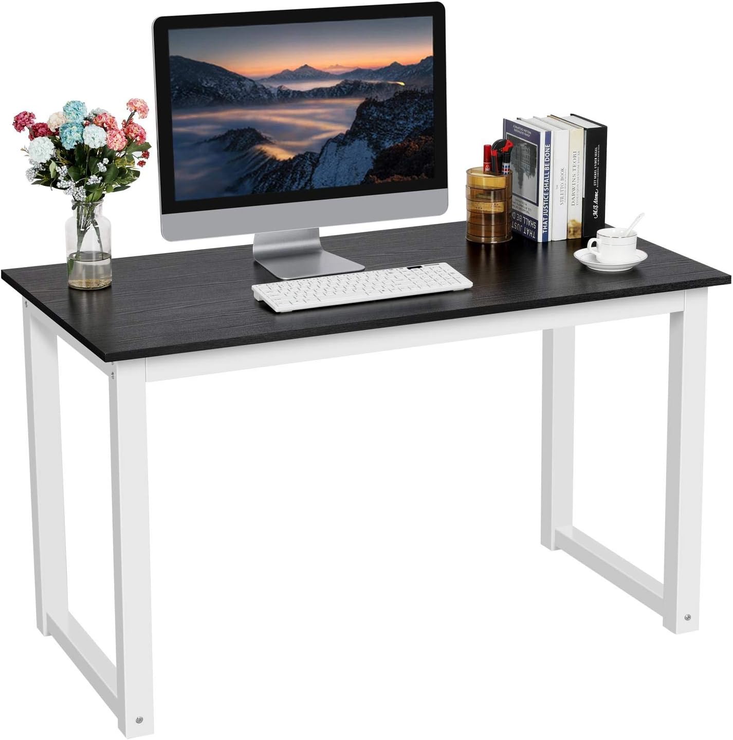 Topeakmart Sturdy Computer Desk Writing Storage Laptop PC Workstation Modern Gaming Desk for Home Office, Beige Pack of 2