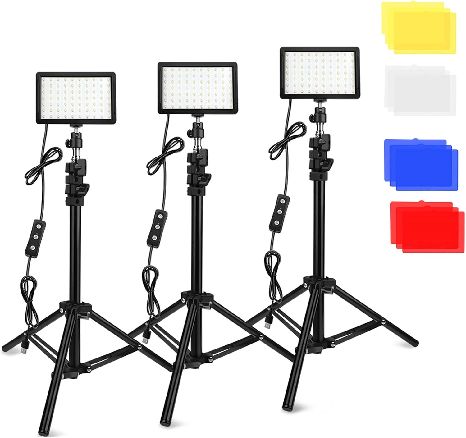 3 Packs 70 LED Video Light with Adjustable Tripod Stand/Color Filters, Obeamiu 5600K USB Studio Lighting Kit for Tablet/Low Angle Shooting, Collection Portrait YouTube Photography Pack of 2