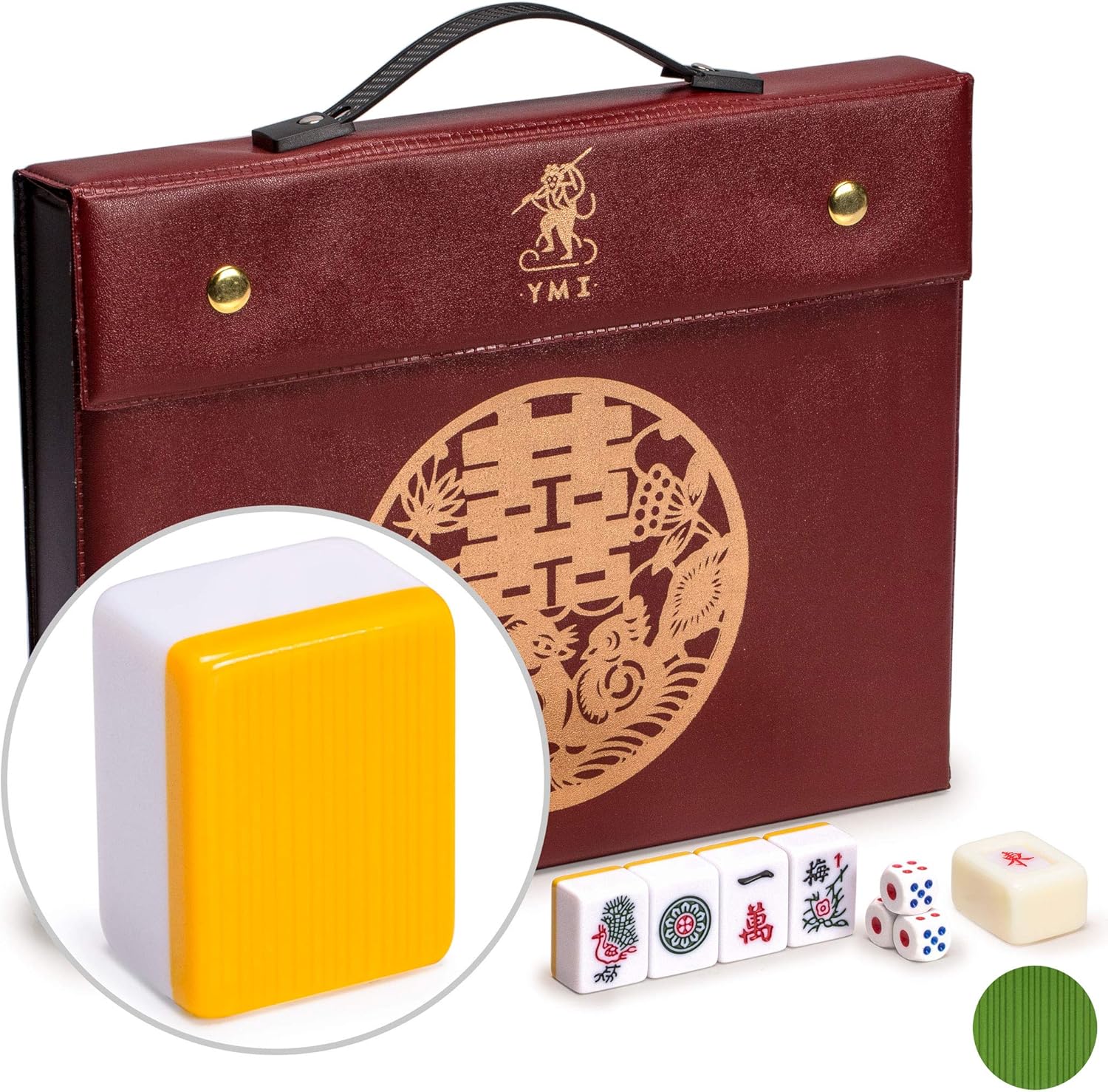 Yellow Mountain Imports Professional Chinese Mahjong Game Set - Double Happiness (Yellow) - with 146 Medium Size Tiles, 3 Dice and a Wind Indicator - for Chinese Style Game Play Pack of 2