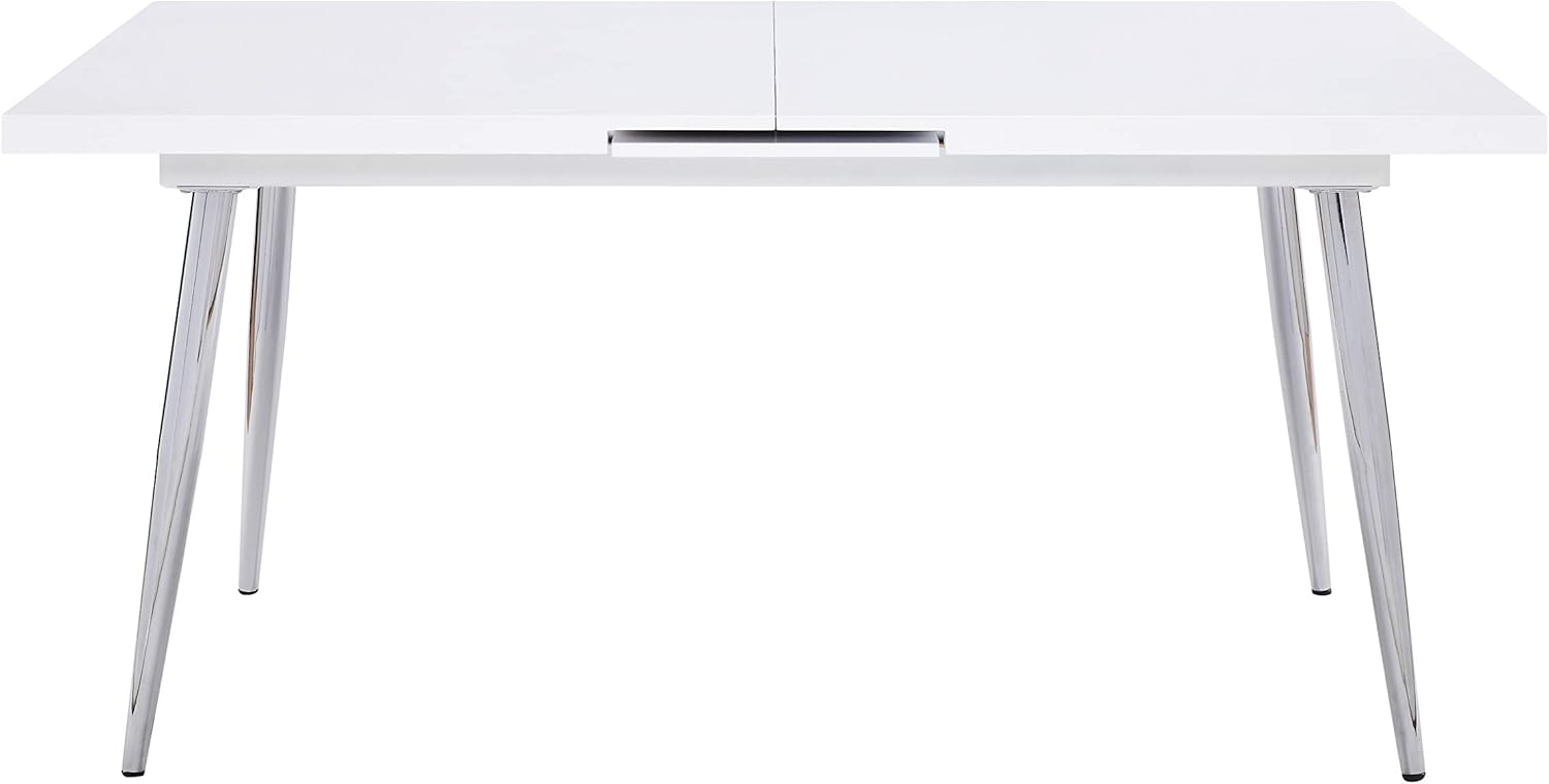 ACME Weizor Dining Table - - White High Gloss & Chrome