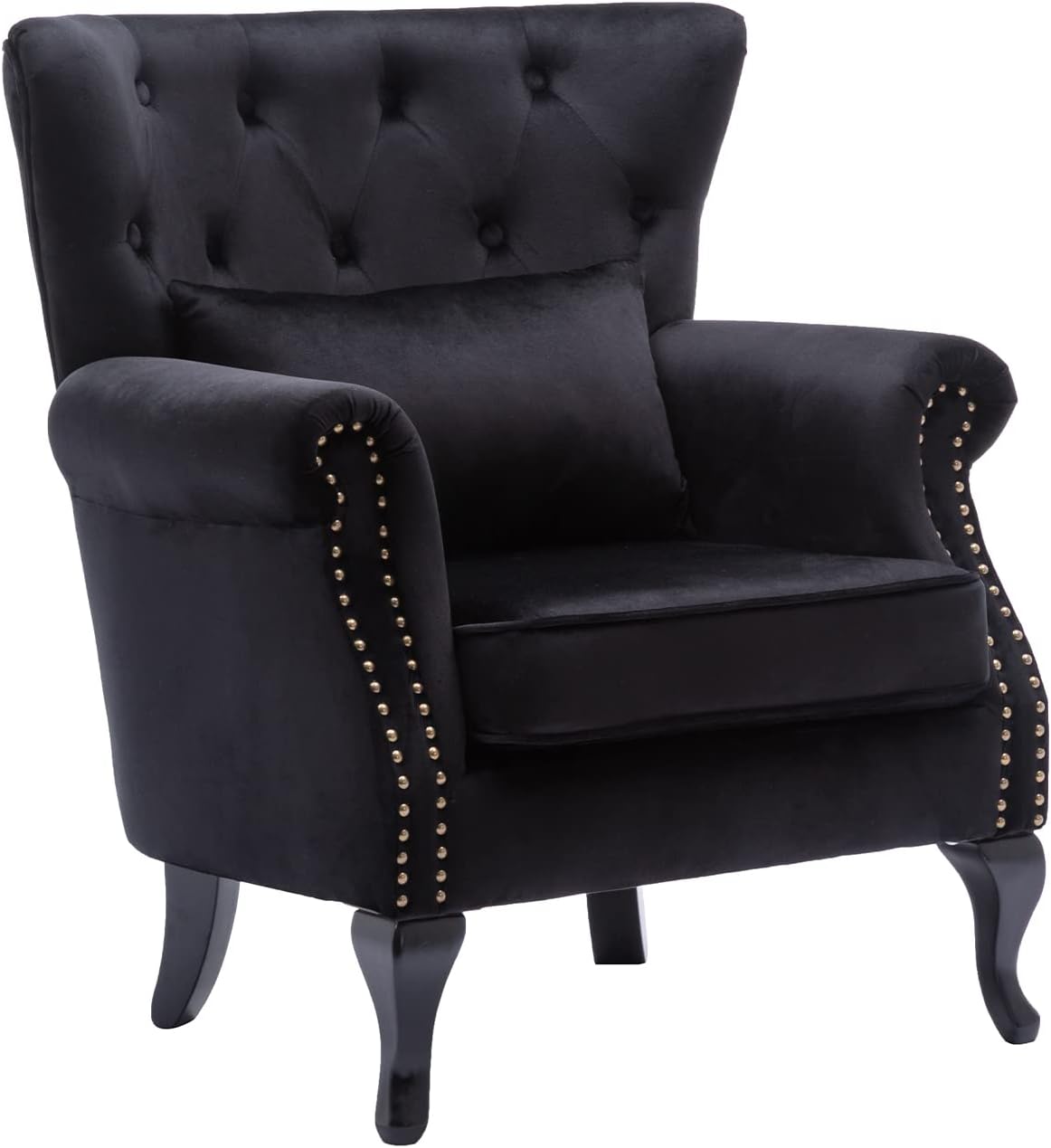 Kmax Velvet Tufted Accent Chair Mid Century Throne Chair Comfy Sofa Chair Padded Seating WingBack Unique Wood Legs Home Club Bedroom Living Room, Rose