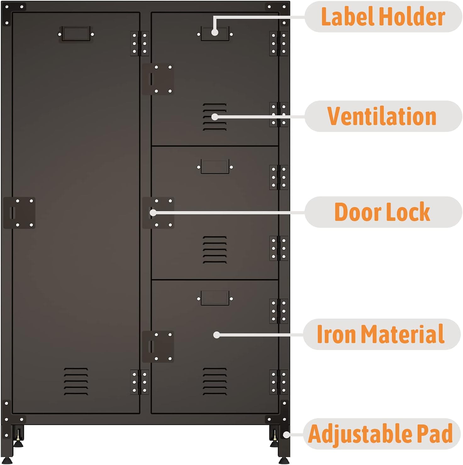 Metal&nbsp;Cabinets&nbsp;with&nbsp;Doors&nbsp;and&nbsp;Shelves, 4 Door Industrial Style Steel Storage, Metal&nbsp;Storage&nbsp;Cabinet for Home, Office, Dorm, School, Vented, Lockable, Magnetic Door, Black, 29.5&rdquo;L x 18&rdquo;W x 47.3&rdquo;H
