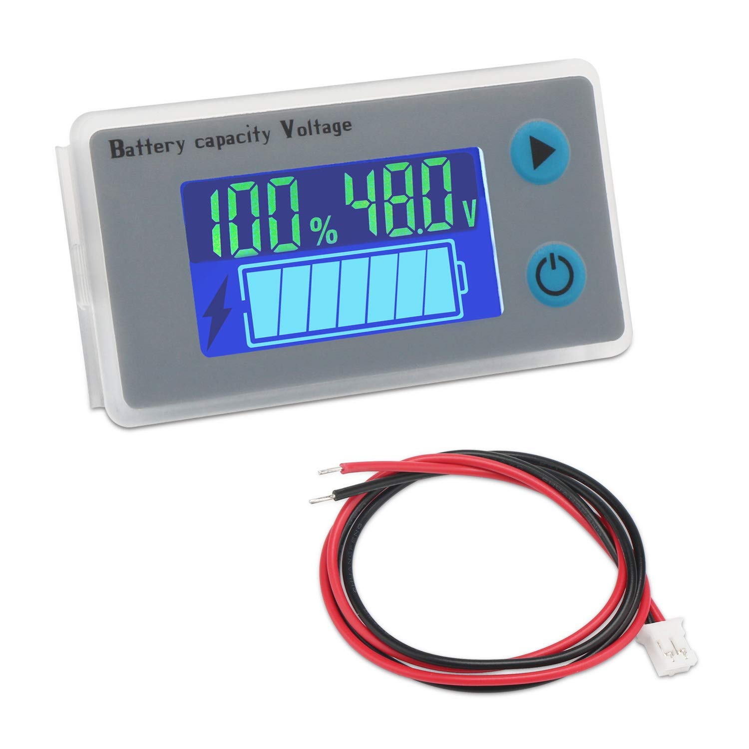 Battery Meter, DROK 48V Digital Battery Remaining Capacity Percentage Level Voltage Temperature Monitor Tester, 10-100V 12V 36V 24V 48Volt Electric Boat Battery Power Analyzer
