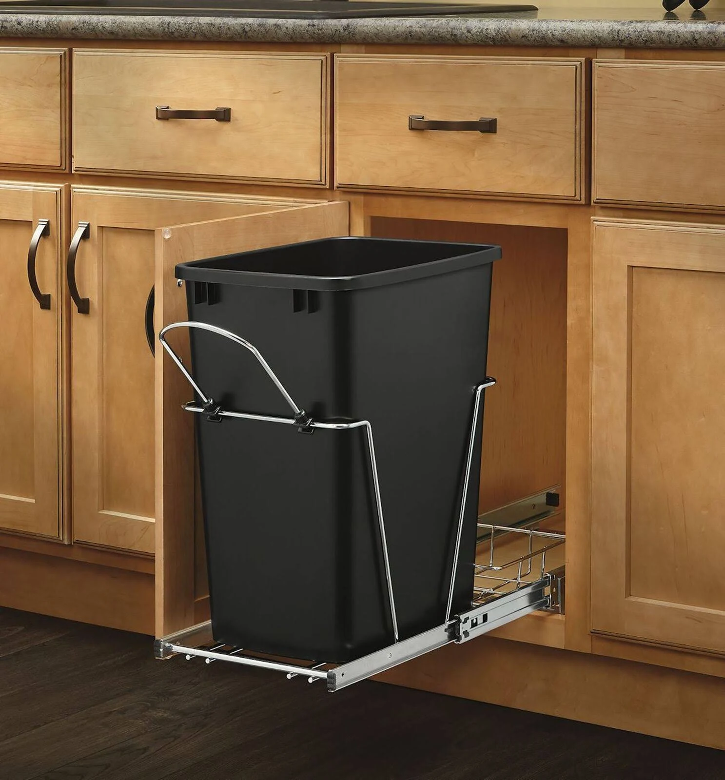 Rev-A-Shelf - RV-12KD-18C S - Single 35 Qt. Pull-Out Black and Chrome Waste