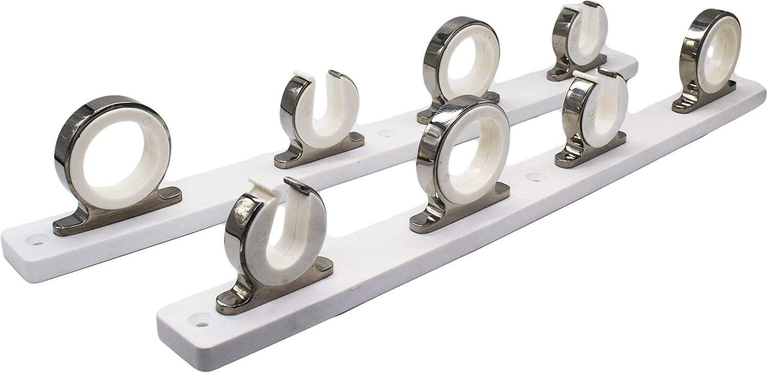 MARINE CITY 4-Rod Reel White Poly Board 316 Stainless Steel Fishing Rod Storage Hanger Rack for Boat,Van,Car