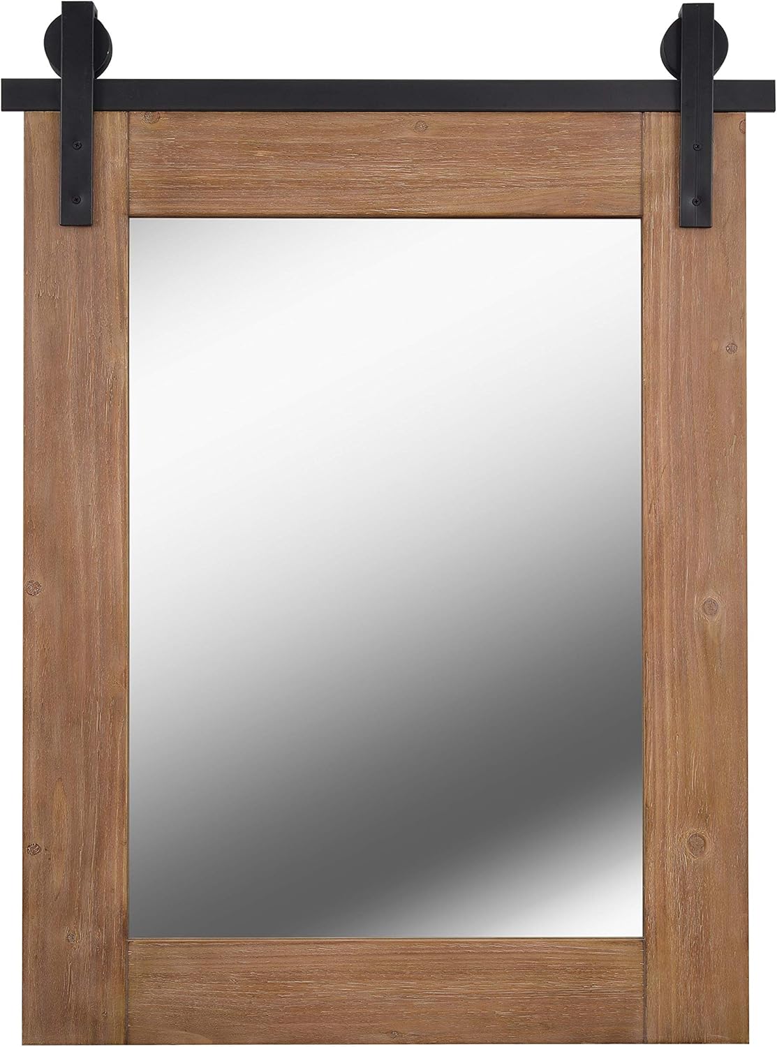 Kenroy Home Rustic Mirror w/ Wood Finish Frame and Black Metal Track ,40 Inch Height, 30 Inch Width, 1.5 Inch Ext. with Medium Wood Finish and Matte Black Metal