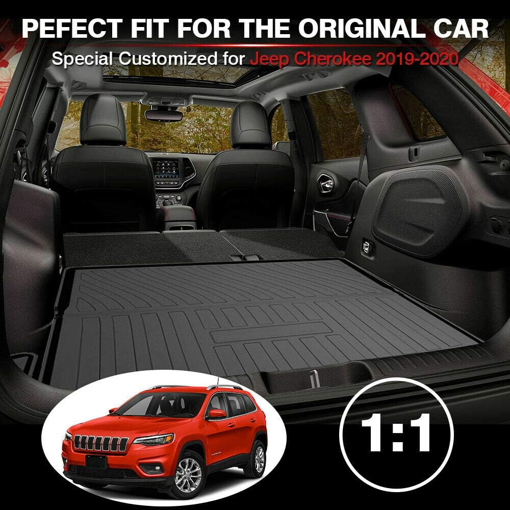 Cherokee Cargo Liners - All-Weather Protection Rear Cargo Trunk Tray Floor Mats Compatible with 2019 2020 2021 Jeep Cherokee, 3D Modeling Waterproof Durable Odorless Black TPO Accessories Custom-Fit
