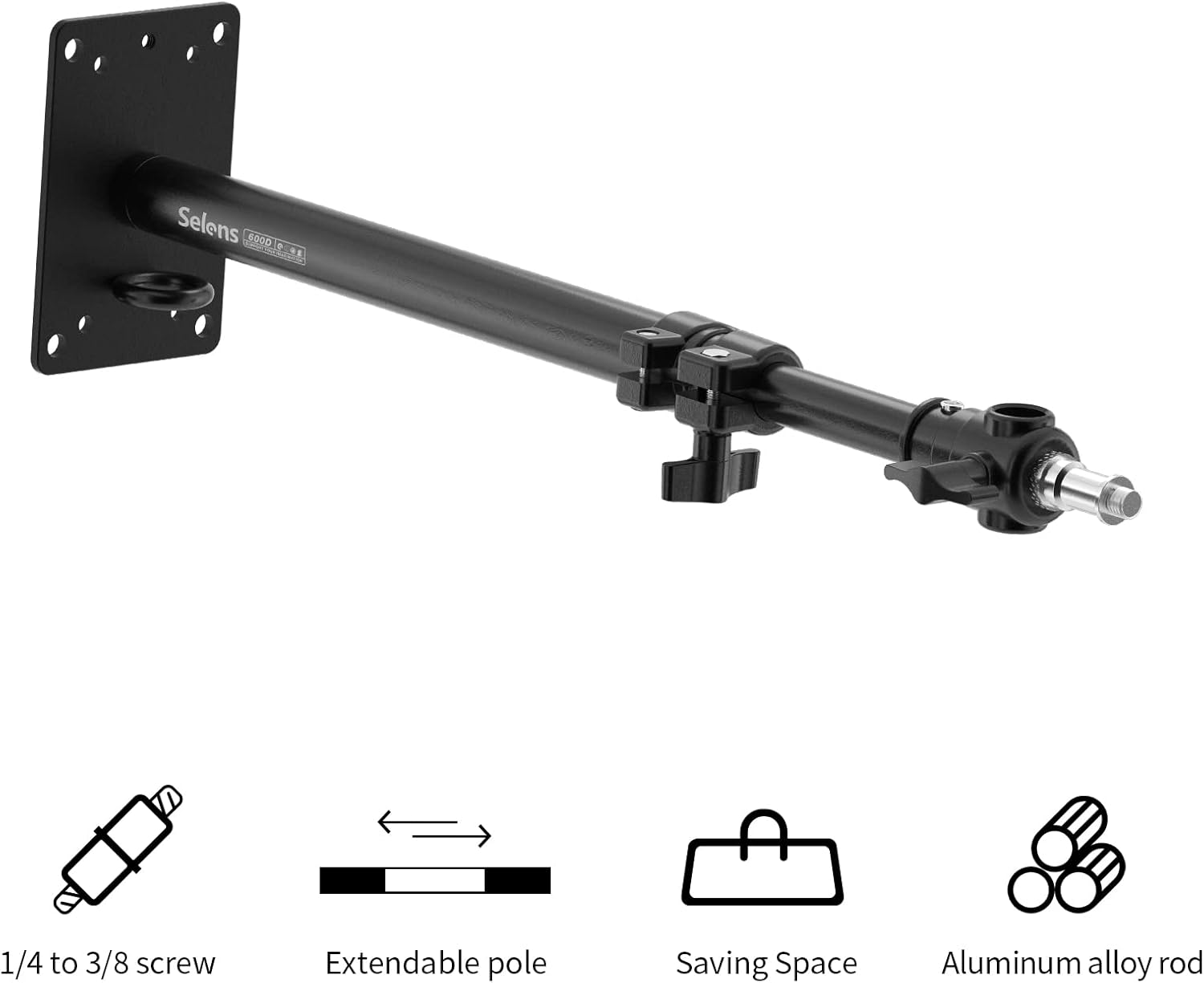 Selens Photography Wall Camera Mount Boom Arm, Ceiling Wall Mount Up to 22inch for Photo Video Studio Strobe Light, Softbox, Overhead with 3/8 1/4 Thread, 2 Pack Pack of 2