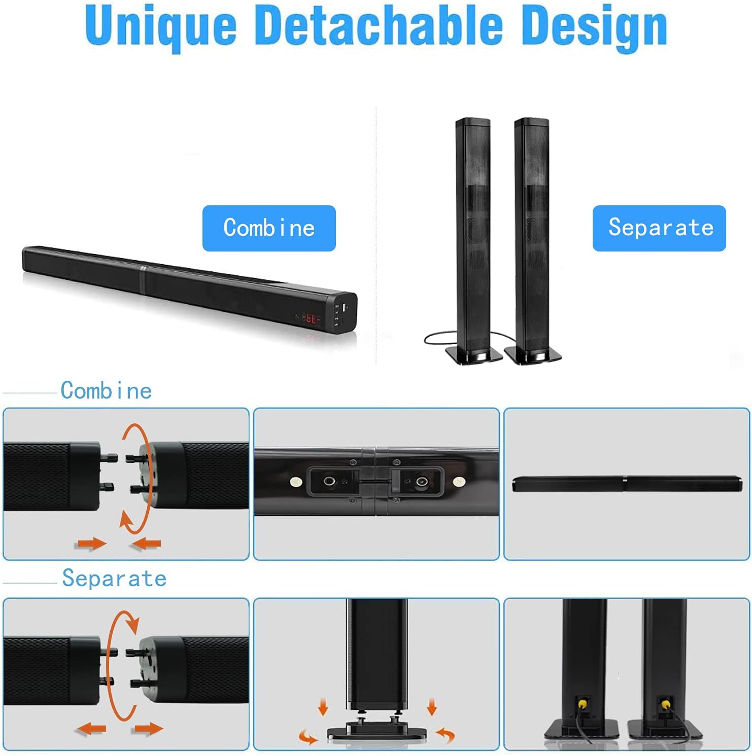 Sound Bars for TV,Bluetooth tv Speaker with Surround Sound Home Theater System,37-Inch Audio soundbar for PC/Desktop/Projector,4 Driver Speakers, Remote Control,Optical/AUX/USB/SD/RCA Connection Pack of 2