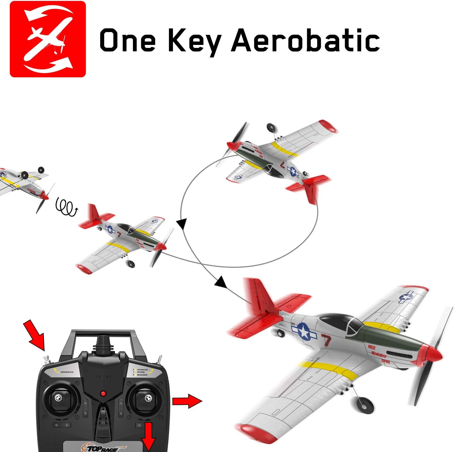 TOP RACE Remote Control Airplane | RC Plane 4 Channel Ready to Fly RC Planes for Adults, Advanced RC Foam Blimps for Adults, Remote Control War Cessna P51 Mustang Upgraded with Propeller Saver