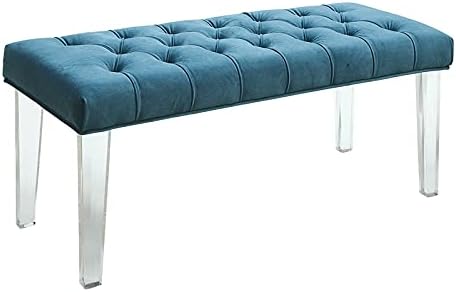 Furniture of America Eliza Contemporary Fabric Bench with Acrylic Legs in Blue