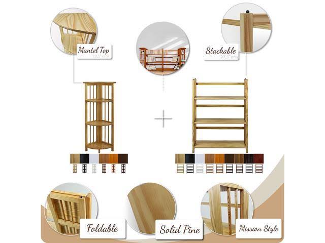 Casual Home 4-Shelf Corner Folding with 3-Shelf Folding Stackable Bookcase - Natural