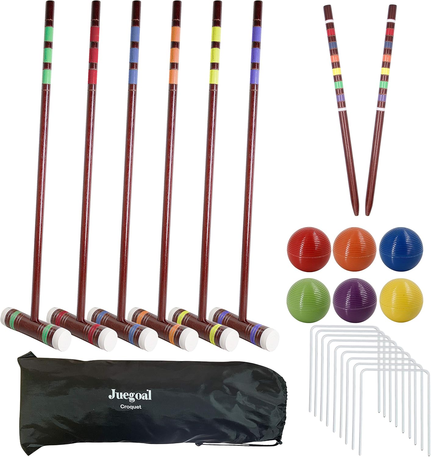 Juegoal Six Player Deluxe Croquet Set with Wooden Mallets, Colored Balls, Sturdy Bag for Adults &Kids, Perfect for Lawn, Backyard and Park, 28 Inch